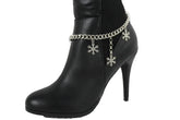 Boot Bracelet Silver Metal Chain Shoe Bling Snow Flakes Charm Christmas