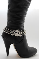 Silver Metal Boot Bracelet Chains Skull Skeleton Bling Anklet Charm Heels Women Biker Style - alwaystyle4you - 11