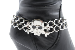 Silver Metal Boot Bracelet Chains Skull Skeleton Bling Anklet Charm Heels New Women Biker Style - alwaystyle4you - 1