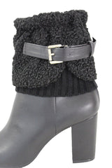 White Black Gray Pair Boots Cover Toppers Fabric Slip On Booties Warmer Knit