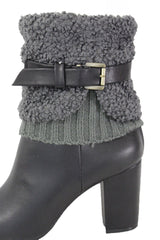 White Black Gray Pair Boots Cover Toppers Fabric Slip On Booties Warmer Knit