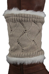 Faux Fur Fabric Slip On Pair Warmer Knit Boot Toppers