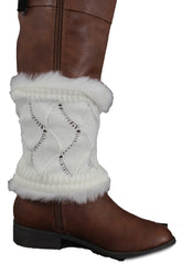 Faux Fur Fabric Slip On Pair Warmer Knit Boot Toppers
