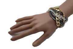 Gold Metal Wide Bracelet Retro Style Silver Pewter Gunmetal Chains Links New Women Fashion Jewelry Accessories - alwaystyle4you - 2