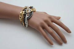 Gold Metal Wide Bracelet Retro Style Silver Pewter Gunmetal Chains Links New Women Fashion Jewelry Accessories - alwaystyle4you - 3