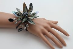 Grey Black Beads Flower Elastic Cuff Bracelet Band New Women Unique Fashion Jewelry Accessories - alwaystyle4you - 2