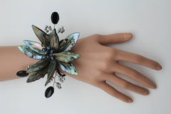 Grey Black Beads Flower Elastic Cuff Bracelet Band New Women Unique Fashion Jewelry Accessories - alwaystyle4you - 4