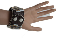 Brown Leather Bracelet Big Silver Crosses Silver Rhinestones Bead New Women Fashion Jewelry Accessories - alwaystyle4you - 2