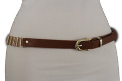 Faux Leather & Gold Metal Chain Links Skinny Belt S M