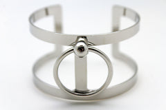 Silver Metal Cuff Bracelet Bangle Geometric Cut Outs With A Center Ring Adjustable New Women Fashion Jewelry Accessories - alwaystyle4you - 4