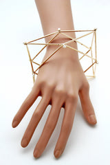 Gold Metal Cuff Bracelet Large Geometric Shape Pearl Beads Women Fashion Jewelry Accessories - alwaystyle4you - 3