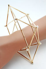 Gold Metal Cuff Bracelet Large Geometric Shape Pearl Beads New Women Fashion Jewelry Accessories - alwaystyle4you - 1