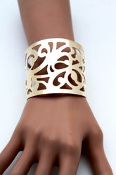 Gold Metal Cuff Bracelet Light Leaves Hollow Shape Cut Outs Adjustable New Women Fashion Jewelry Accessories - alwaystyle4you - 1