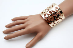 Gold Metal Cuff Bracelet Light Leaves Hollow Shape Cut Outs Adjustable New Women Fashion Jewelry Accessories - alwaystyle4you - 2