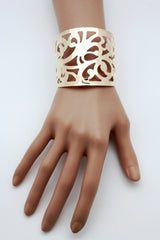 Gold Metal Cuff Bracelet Light Leaves Hollow Shape Cut Outs Adjustable Women Fashion Jewelry Accessories - alwaystyle4you - 10