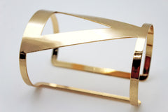 Gold Metal Cuff Bracelet Long V Shape Cut Outs Adjustable New Women Fashion Jewelry Accessories - alwaystyle4you - 2