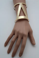 Gold Metal Cuff Bracelet Long V Shape Cut Outs Adjustable Women Fashion Jewelry Accessories - alwaystyle4you - 1