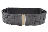 Black Braided Faux Leather Elastic Back Hip Waist Belt Big Antique Gold Buckle New Women Fashion Accessories M L - alwaystyle4you - 2