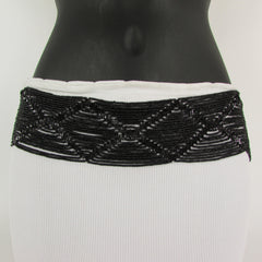 Belt Black Beads Wide Waistband Tie Wrap Around Waist Hip M L XL