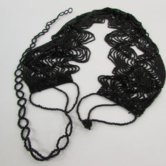 Belt Black Beads Wide Waistband Tie Wrap Around Waist Hip M L XL