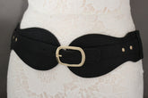 Black Hip Waist Wide Stretch Faux Leather Belt Gold Buckle Women Fashion Accessories S M - alwaystyle4you - 1