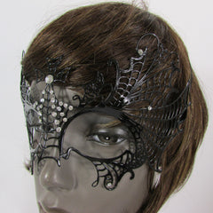 Black Metal Butterfly Wings Cross Net Silver Rhinestones Back Tie Halloween