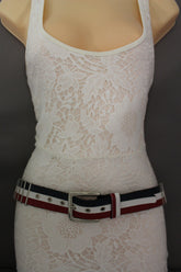 Blue Red White Faux Leather Hip Waist Belt America USA Flag Women Fashion Accessories S M - alwaystyle4you - 1