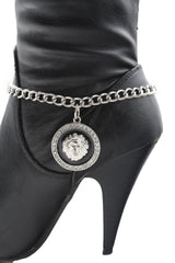 Gold / Sikver Metal Boot Chains Bracelet  Black Big Lion Head Round Coin Anklet Shoe Charm New Women Western Fashion accessories - alwaystyle4you - 2