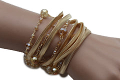 Gold Silver Metal Bracelet Mesh Chain 5 Strands Wide Wrist Beads New Women Fashion Jewelry Accessories - alwaystyle4you - 4