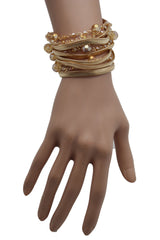 Gold Silver Metal Bracelet Mesh Chain 5 Strands Wide Wrist Beads New Women Fashion Jewelry Accessories - alwaystyle4you - 5