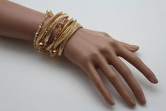 Gold Silver Metal Bracelet Mesh Chain 5 Strands Wide Wrist Beads Women Fashion Jewelry Accessories - alwaystyle4you - 1