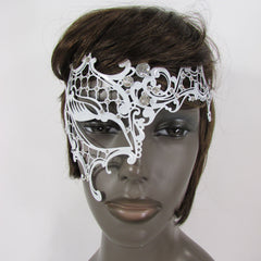 White Half Face Right Side Mask Rhinestones Back Tie Women Mardi Gras Halloween