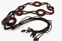 Dark Brown Hip High Waist Wood Beads Circles Tie Belt New Women Fashion Accessories Plus M L XL - alwaystyle4you - 4
