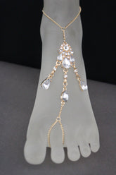 Gold Metal Chains Anklet Ethnic Bling Charm Foot Bracelet Clear Stones Accessories