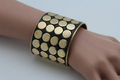 Black Metal Bracelet Cuff Gold Circles Round Geometric Shapes New Women Fashion Jewelry Accessories - alwaystyle4you - 3