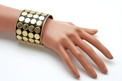 Black Metal Bracelet Cuff Gold Circles Round Geometric Shapes New Women Fashion Jewelry Accessories - alwaystyle4you - 2