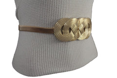 Silver Gold Metal Band Elastic Hip Waist Belt Big Braid Buckle Plus Size