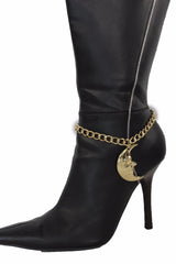 Women Gold Metal Boot Chain Bracelet Anklet Shoe Big Shinny Moon Charm Hot Fashion