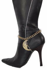 Women Gold Metal Boot Chain Bracelet Anklet Shoe Big Shinny Moon Charm Hot Fashion