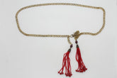 Gold Metal Chain Skinny Belt with Beaded Tassels