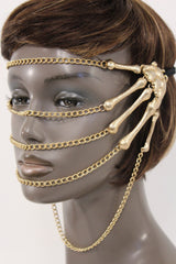 Gold Metal Head Chain Elastic Cover Face Mask Gold Skeleton Hand