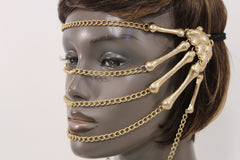 Gold Metal Head Chain Elastic Cover Face Mask Gold Skeleton Hand