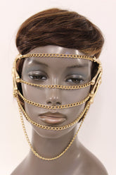 Gold Metal Head Chain Elastic Cover Face Mask Gold Skeleton Hand