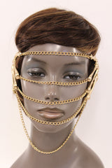 Gold Metal Head Chain Elastic Cover Face Mask Gold Skeleton Hand