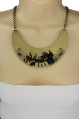 Silver / Gold Metal Chain Plate Black Stone Bead Necklace + Earrings Set New Women Fashion Jewelry - alwaystyle4you - 2