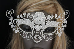 White Silver Leaves And Flower Back Tie Half Face Mask Halloween Carnival Costume Accessories