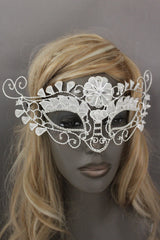 White Silver Leaves And Flower Back Tie Half Face Mask Halloween Carnival Costume Accessories