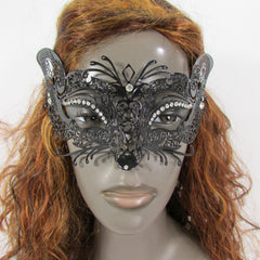 Black Metal Fox Face Multi Rhinestones Back Tie Women Halloween Carnival