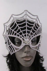 Silver Metal Full Big Spider Web Costume Face Mask Halloween Carnival