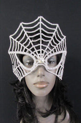 Silver Metal Full Big Spider Web Costume Face Mask Halloween Carnival